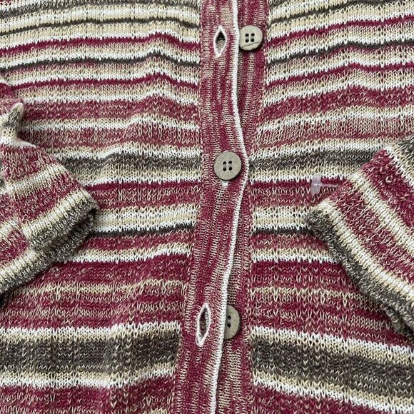 J Jill Cardigan Sweater Medium Linen Blend 3/4 Sleeve Stripe Scoop Neck - Picture 3 of 5